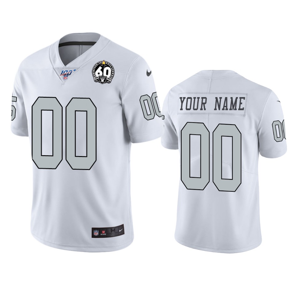 Men's Oakland Raiders ACTIVE PLAYER Custom White 100th Season with 60 Patch Color Rush Limited Stitched NFL Jersey